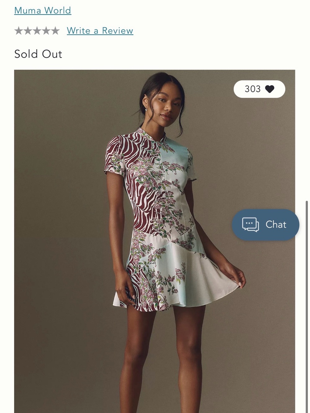 Mixed-Print Fit & Flare Mini Dress in Mint and Burgundy